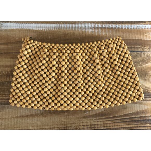 Vintage Retro 1950s Blonde Wood Beaded Clutch Purse Hand Bags By Josef Japan - Picture 1 of 8